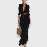 Ceyda | Yaka Detaylı Kruvaze Maxi Elbise