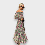 Canan | Çiçek desenli ve V yaka şık maxi elbise