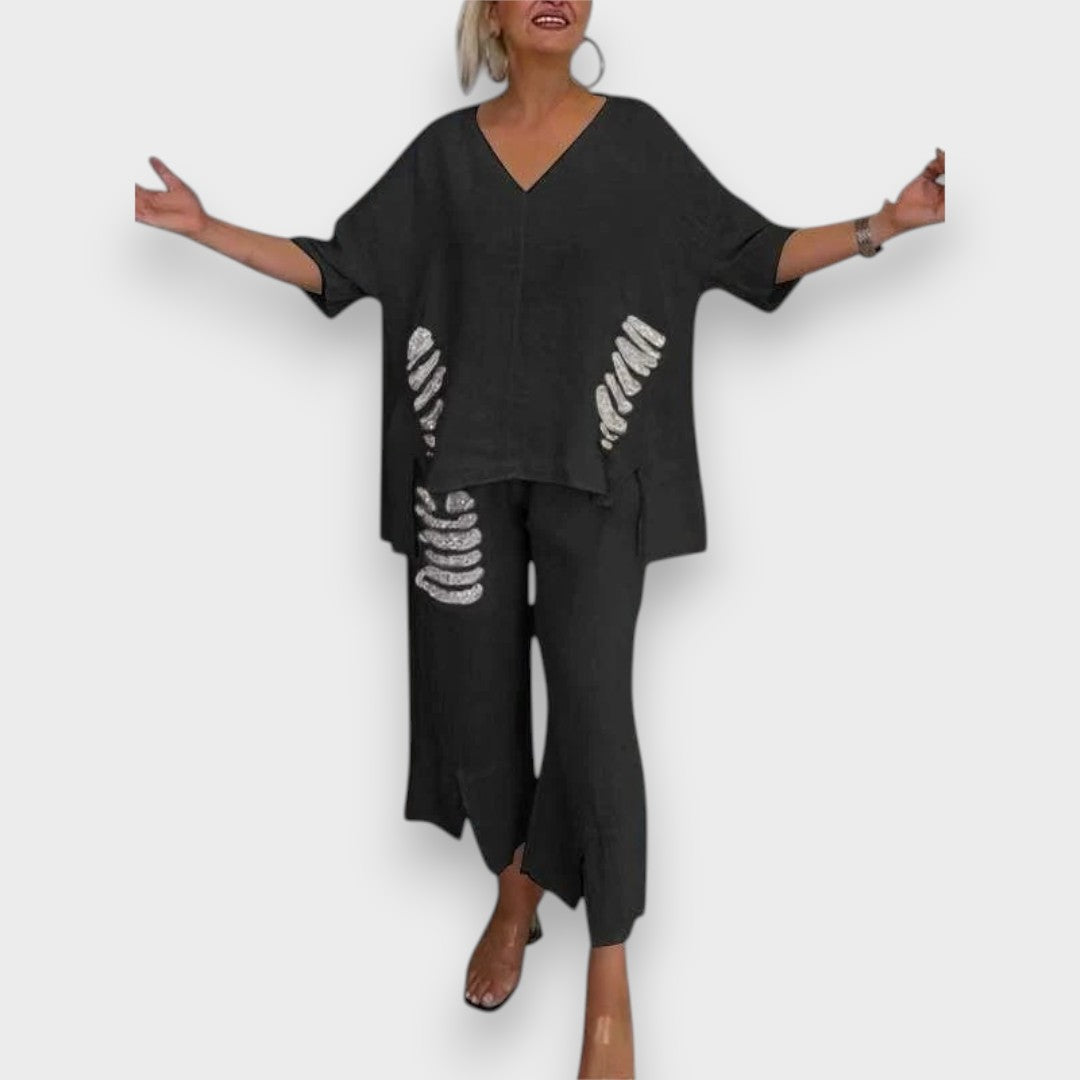 Figen | Yazlık V Yaka İkili Takım