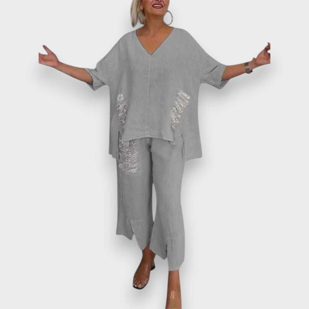 Figen | Yazlık V Yaka İkili Takım