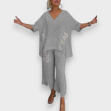 Figen | Yazlık V Yaka İkili Takım