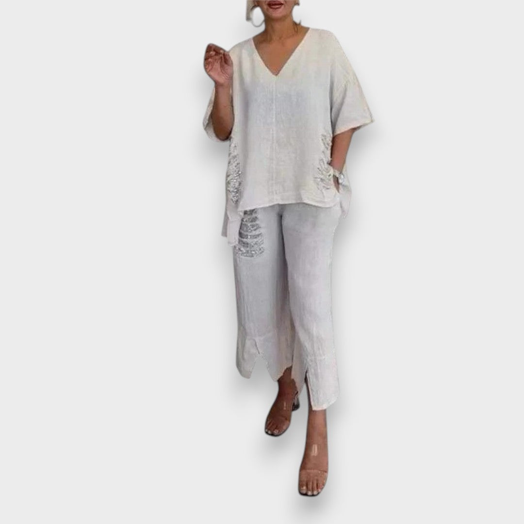 Figen | Yazlık V Yaka İkili Takım