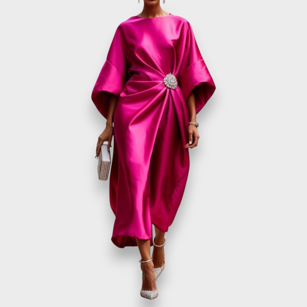 Hatice | Lüks Işıltılı Saten Uzun Elbise