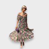 Canan | Çiçek desenli ve V yaka şık maxi elbise