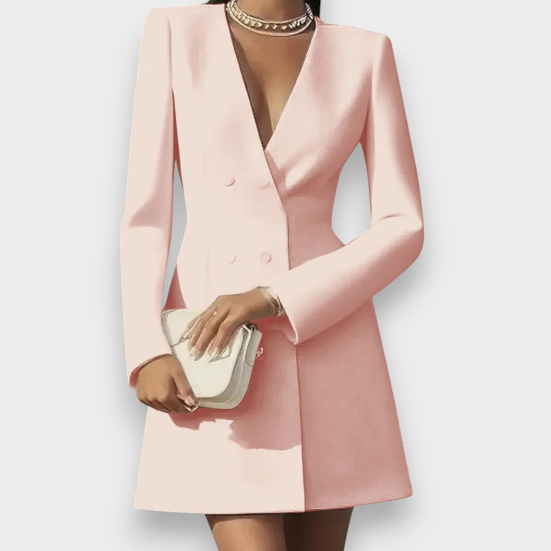 Feyza | Şık V Yaka Uzun Kollu Mini Elbise