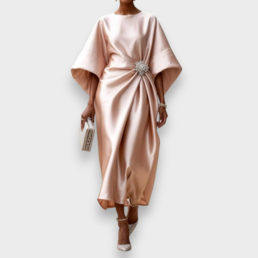 Hatice | Lüks Işıltılı Saten Uzun Elbise