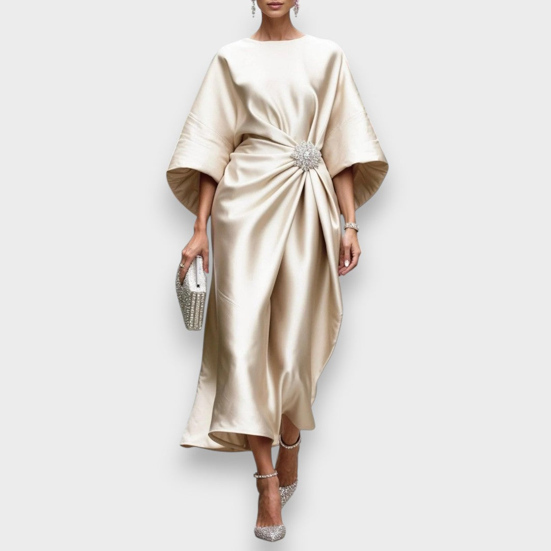 Hatice | Lüks Işıltılı Saten Uzun Elbise