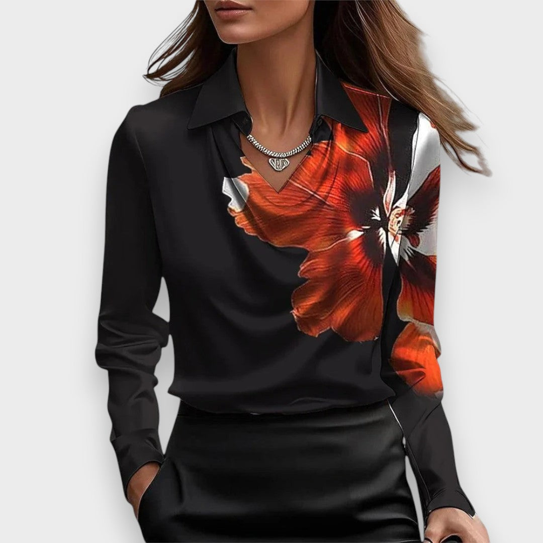 Burcu | Lüks parlaklığa sahip pile yakalı bluz