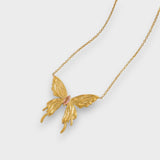 Asiye | Pembe taşlı kelebek kolye, 18K altın kaplama.